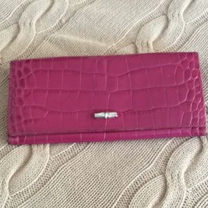 Longchamp fuchia pink embossed croc wallet